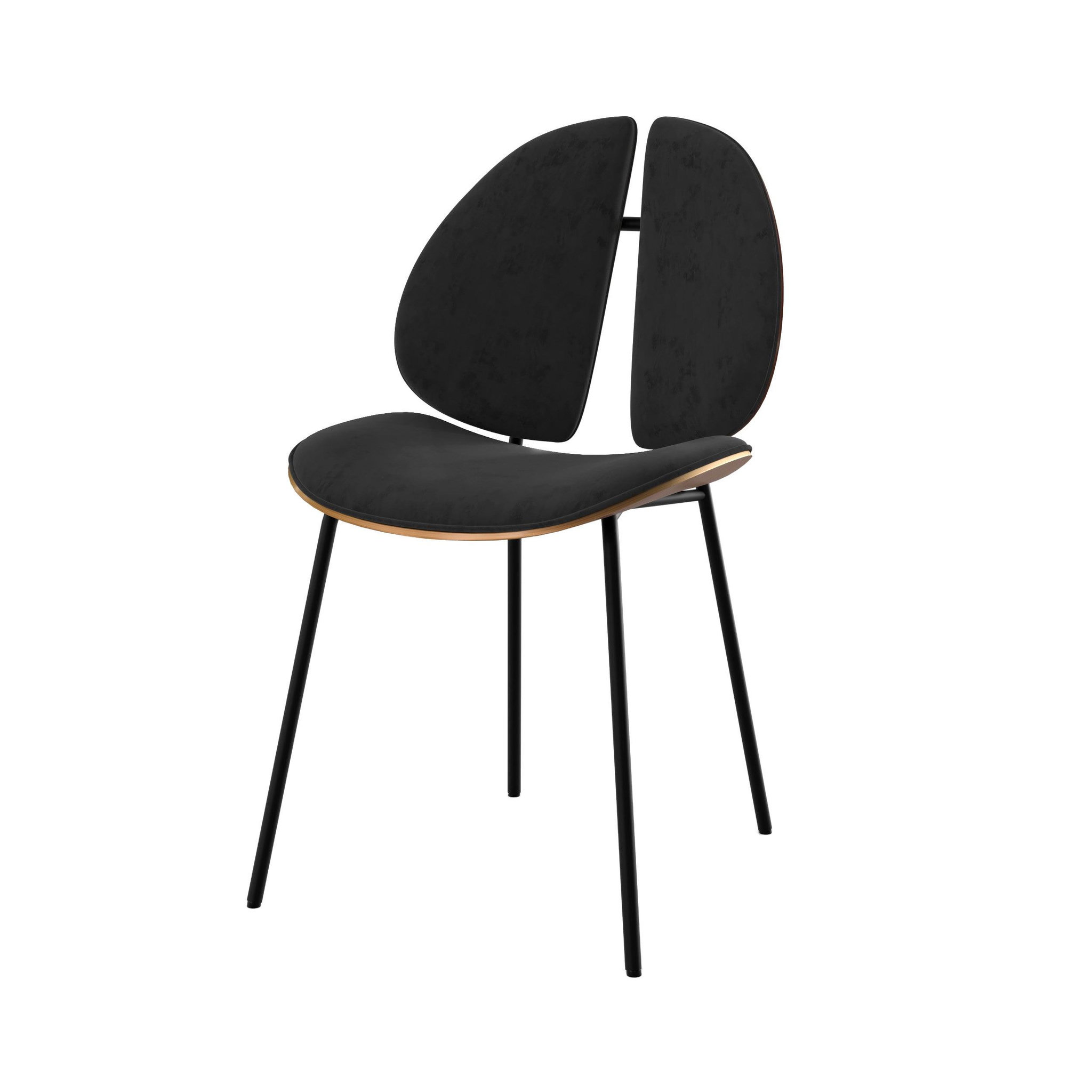 MAISON PAVANE Chaise en velours noir et bois de noyer-coccinelle