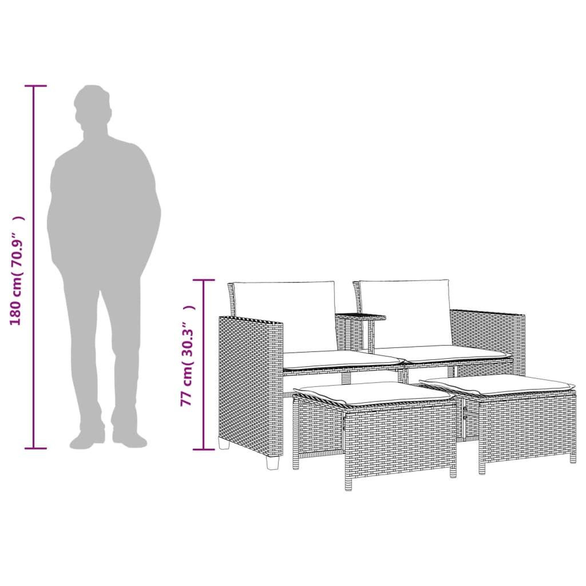 Voir la diapositive 6 : VIDAXL Canape de jardin 2 places avec table et tabourets marron rotin