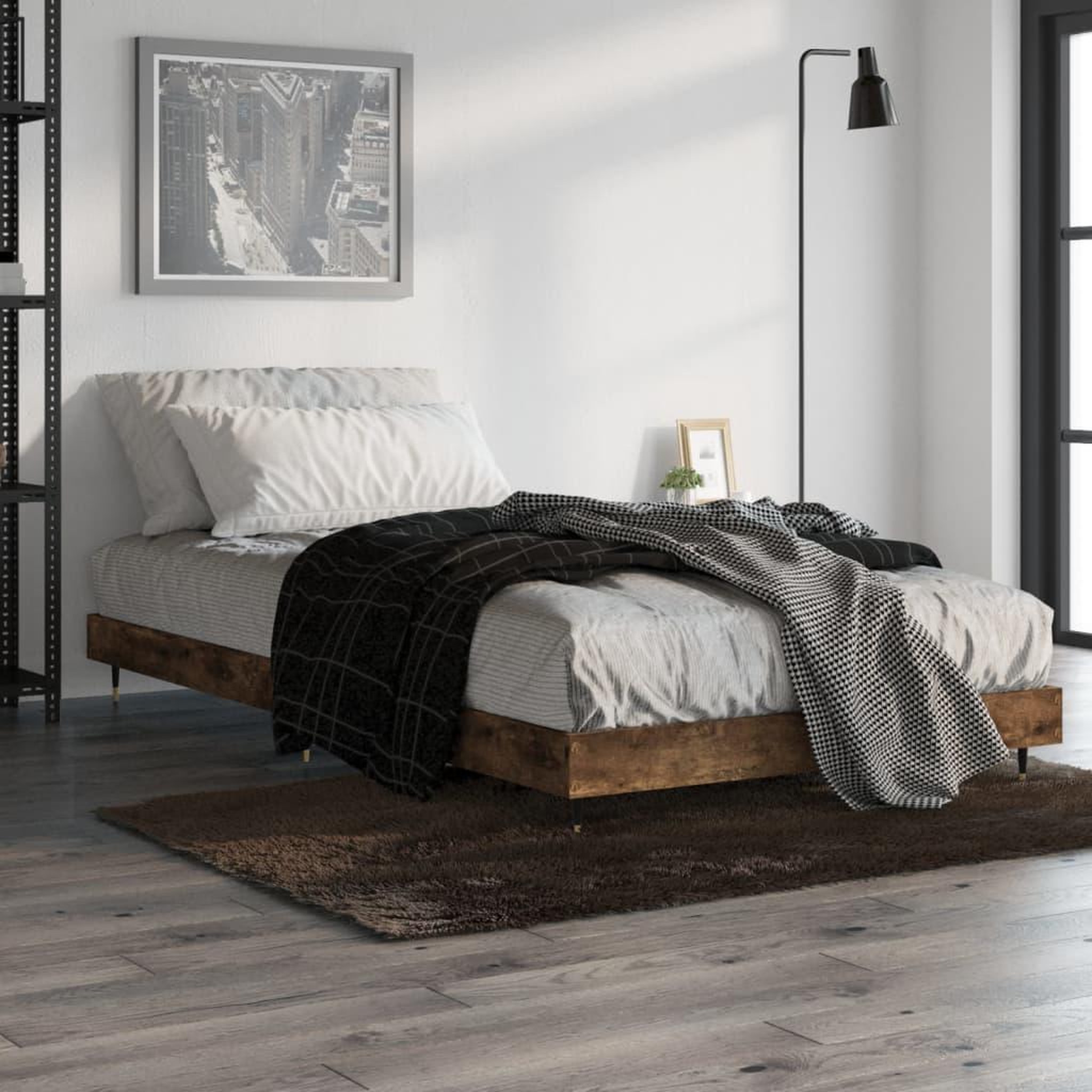 VIDAXL Cadre de lit sans matelas chene fume 90x190cm bois d'ingenierie