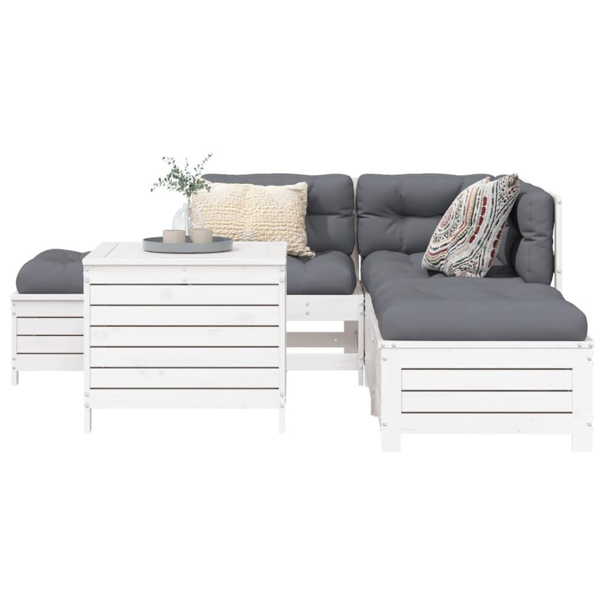VIDAXL Salon de jardin 6 pcs blanc bois de pin massif