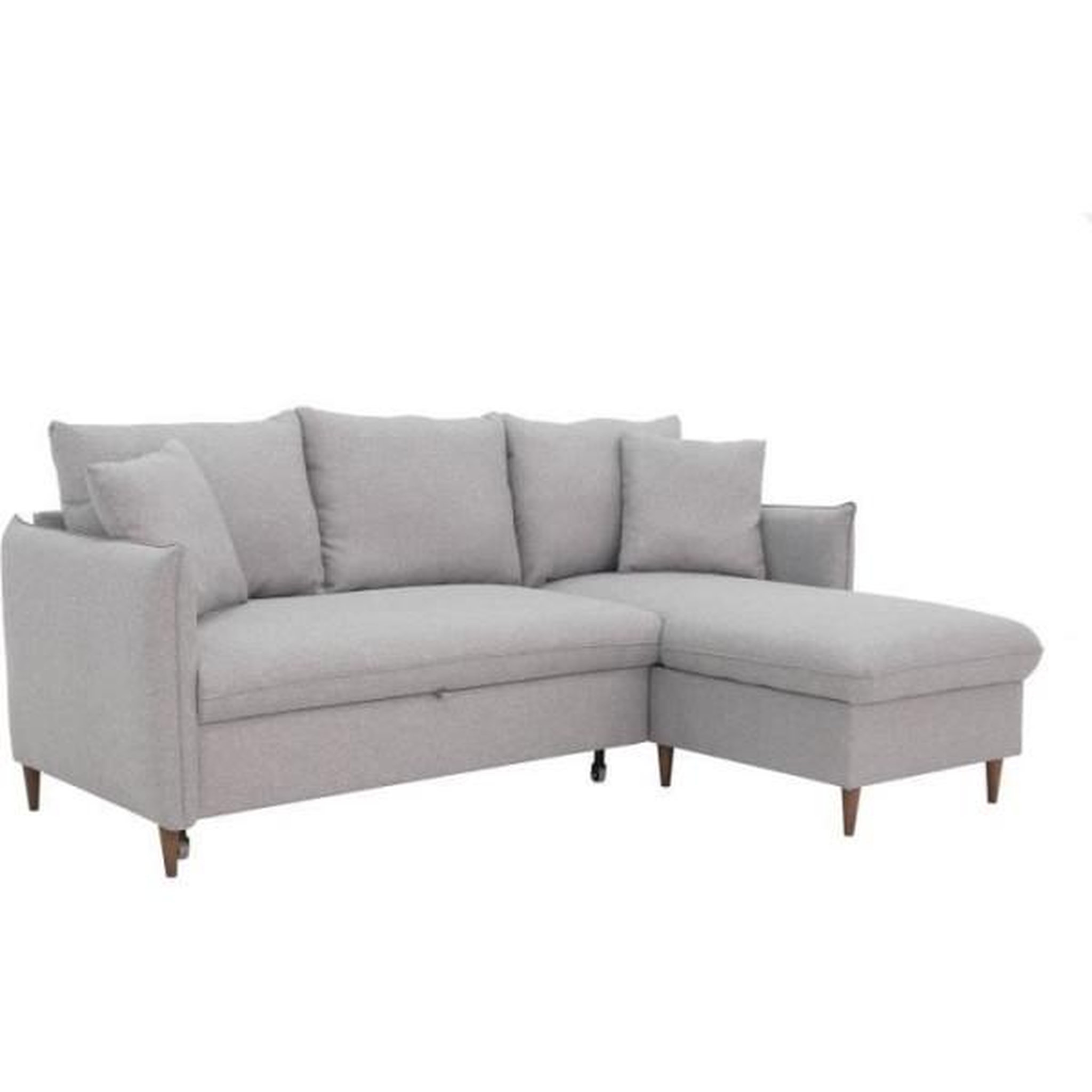 Voir la diapositive 3 : MARKET24 Canapé d'angle convertible réversible 4 places GERAUD - Tissu Gris - Coffre de rangement - L 210 x P 147 x H 90 cm