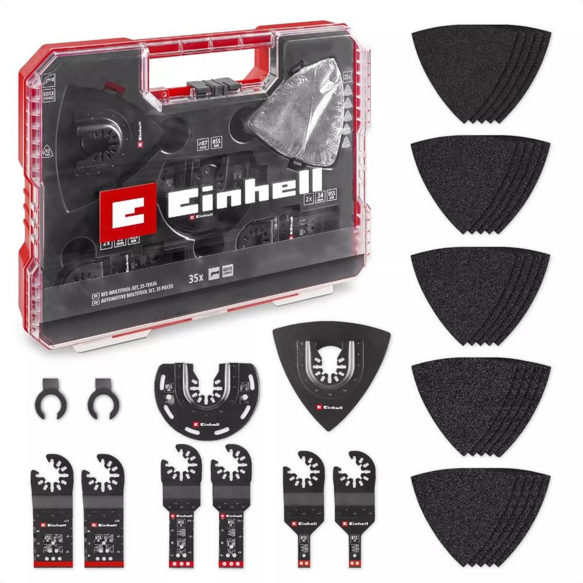 Einhell Coffret accessoires XLPlus Multi-Tools - 35 pièces - lames, racloir, ponçage - boîte de rangement