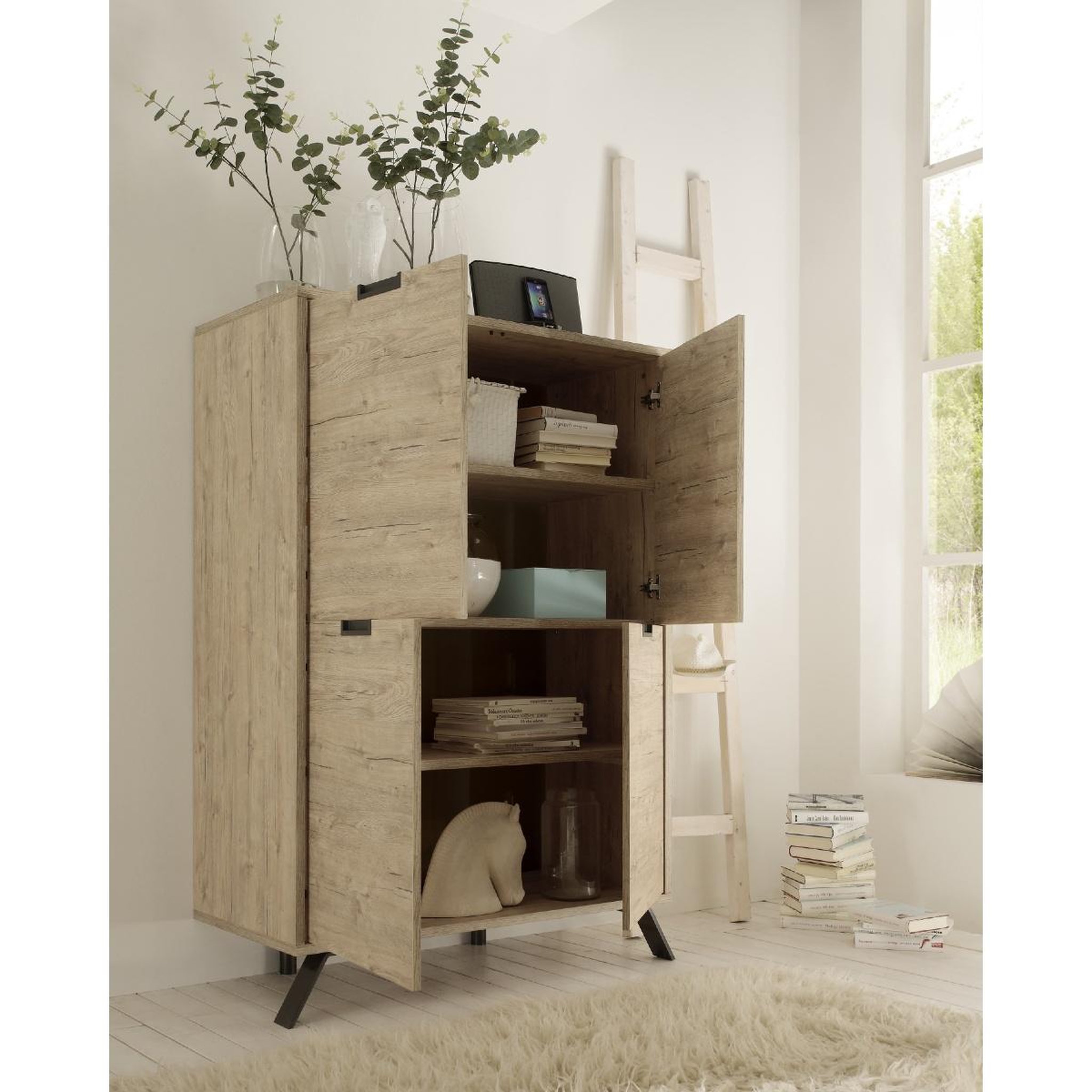 Voir la diapositive 3 : JLC KREATION Argentier-bar moderne en bois 4 portes pleines DIANA