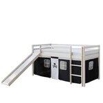 HomeStyle4U Lit Simple Blanc 90x200 en hauteur avec echelle et rideau Foncé et toboggan