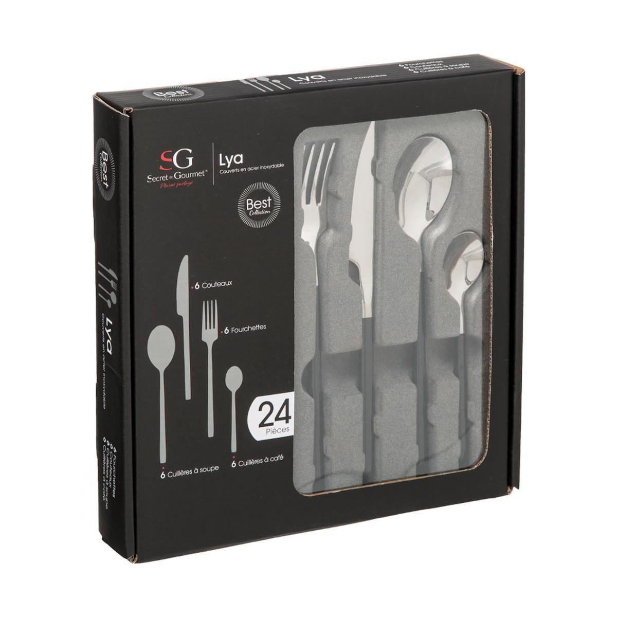 SECRET DE GOURMET Ménagère 24 Pièces Inox  Lya  25cm Noir