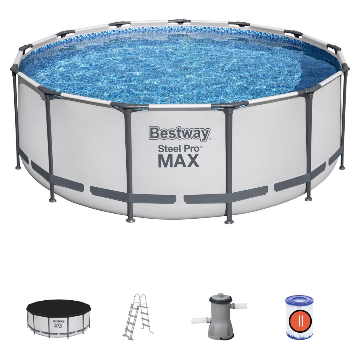 BESTWAY Piscine tubulaire ronde - Blanche - 3,96 x 1,22 m - Steel Pro Max™