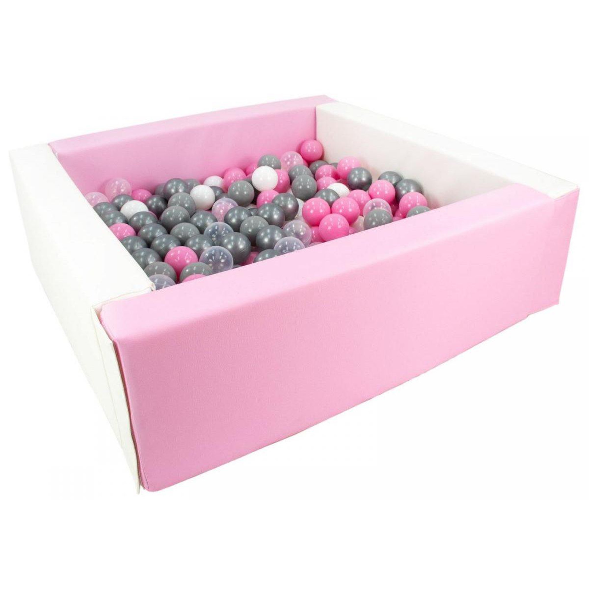 VELINDA Piscine à balles carrée avec 200 balles -blanc rose P /blanc, transparent, rose clair, gris, argent