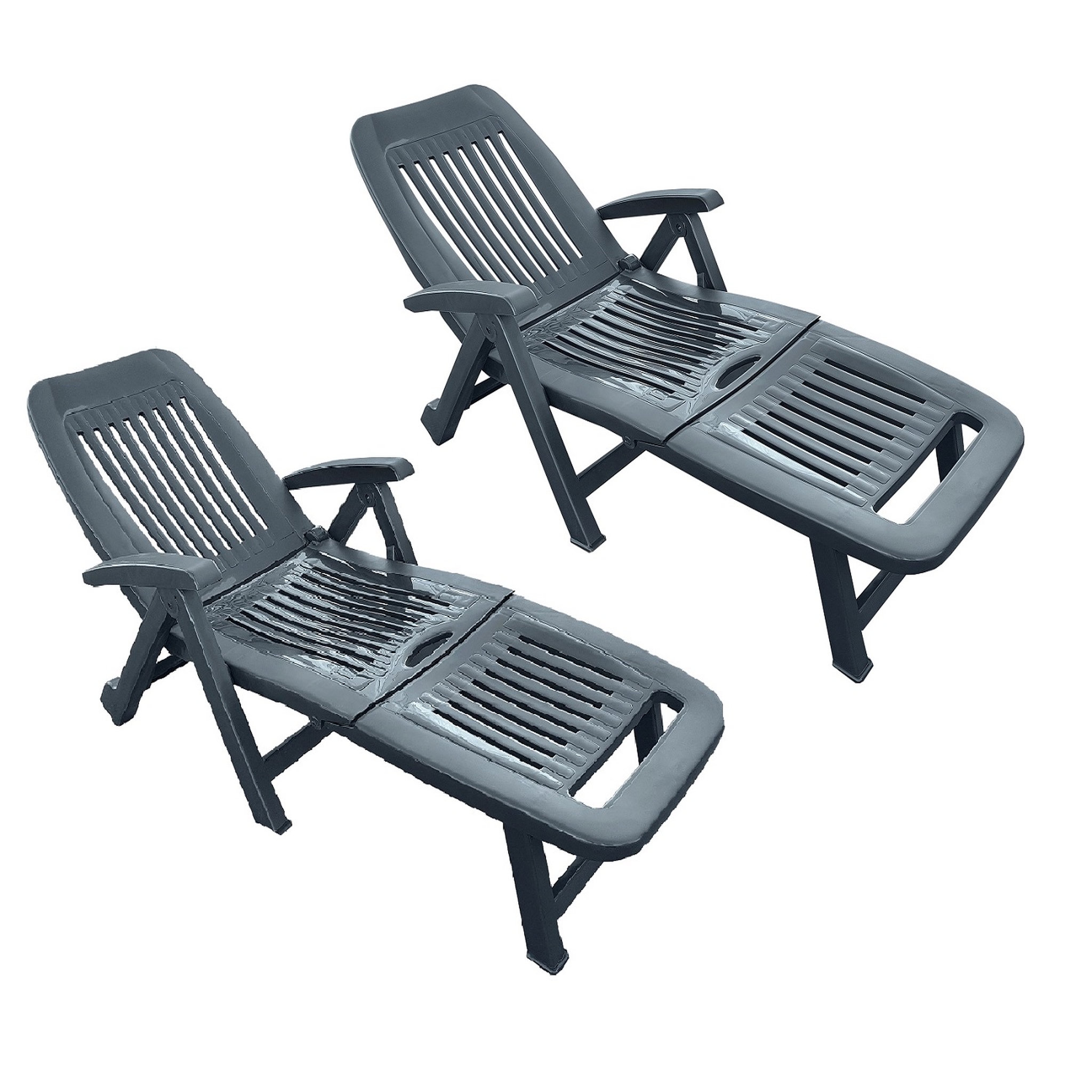 Voir la diapositive 2 : ARETA Lot de 2 bains de soleil - Résine - Anthracite - FIORELLO