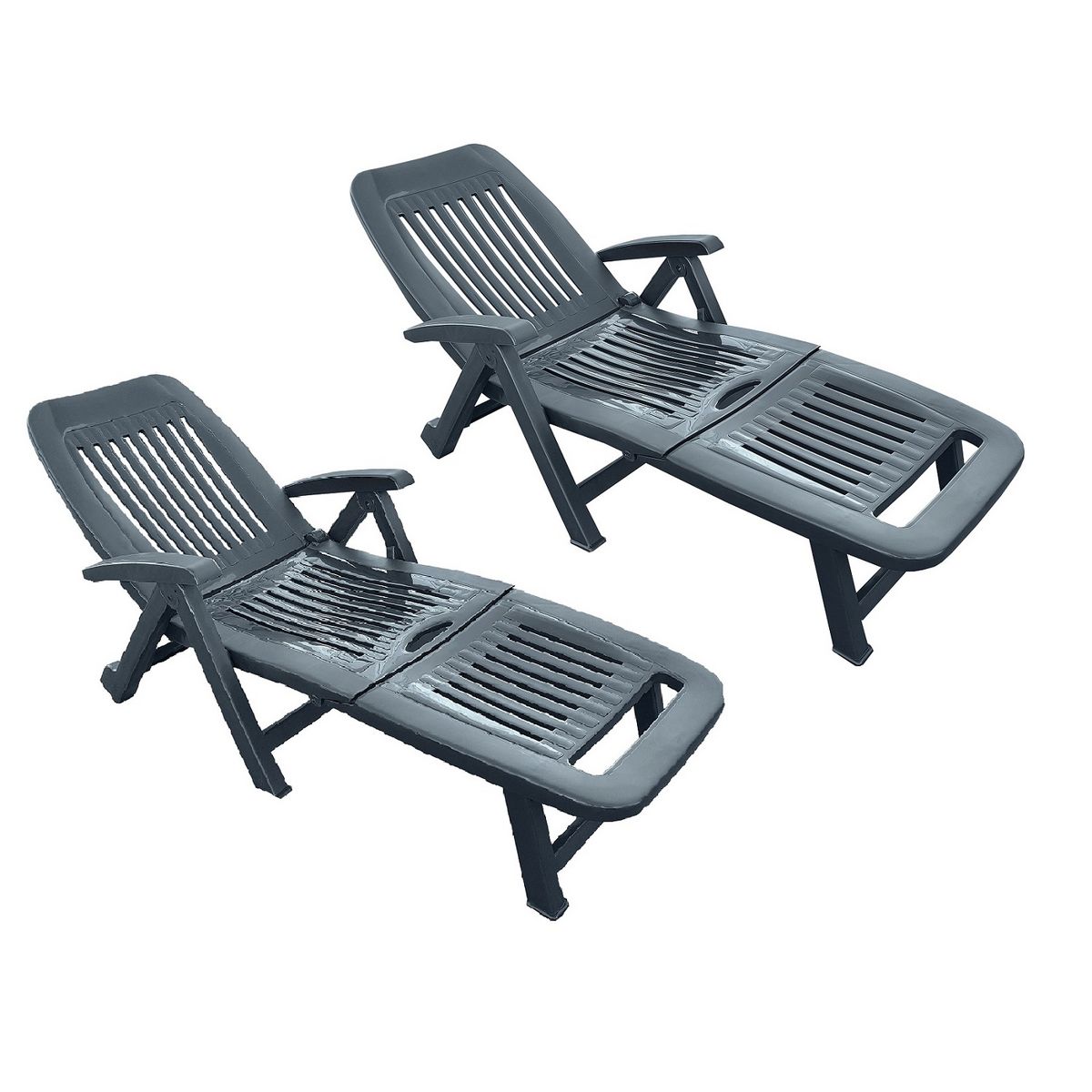 ARETA Lot de 2 bains de soleil - Résine - Anthracite - FIORELLO