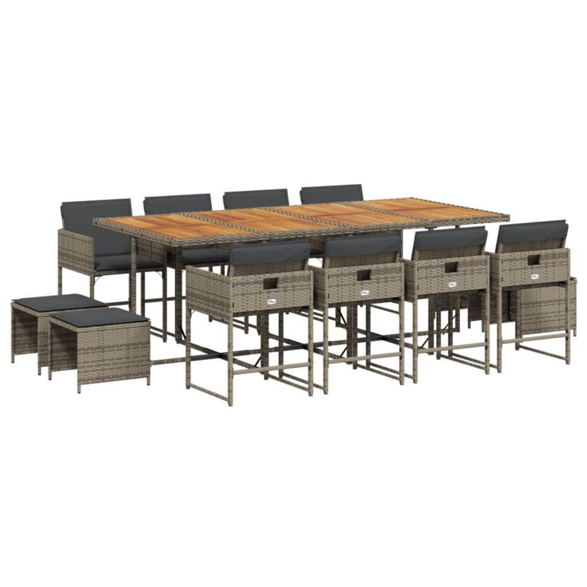 VIDAXL Ensemble a manger de jardin coussins 13 pcs gris resine tressee