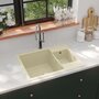 VIDAXL Evier de cuisine deux lavabos trou de trop-plein Beige Granit