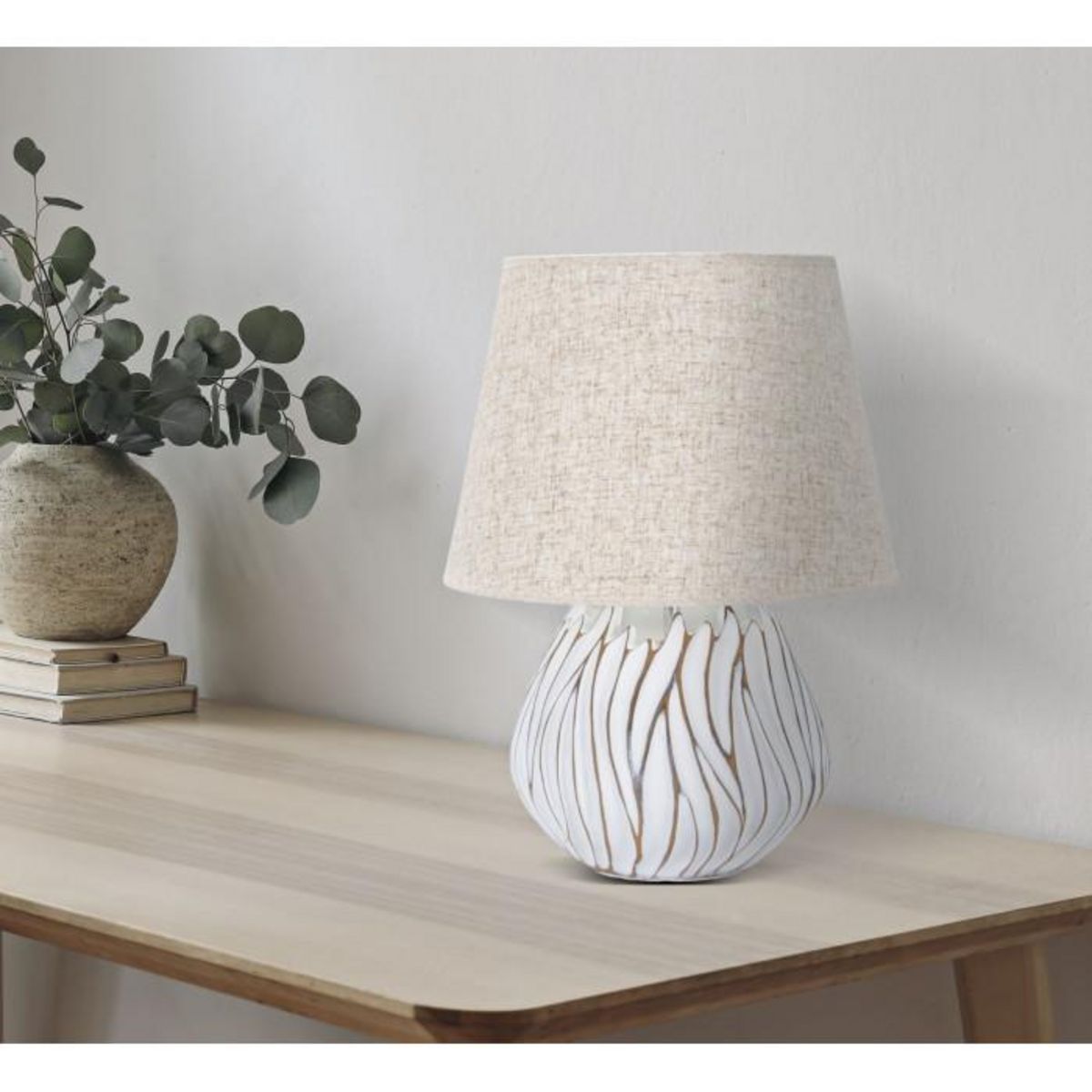 Paris Prix Lampe à Poser en Résine  Honduras  48cm Blanc & Naturel