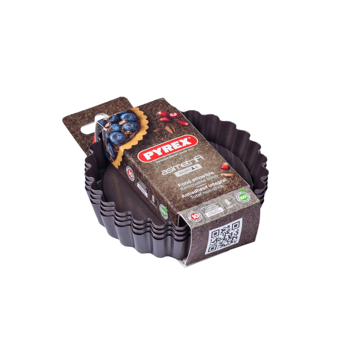 PYREX Set de 4 tartelettes fond amovible en métal 10 cm ASIMETRIA