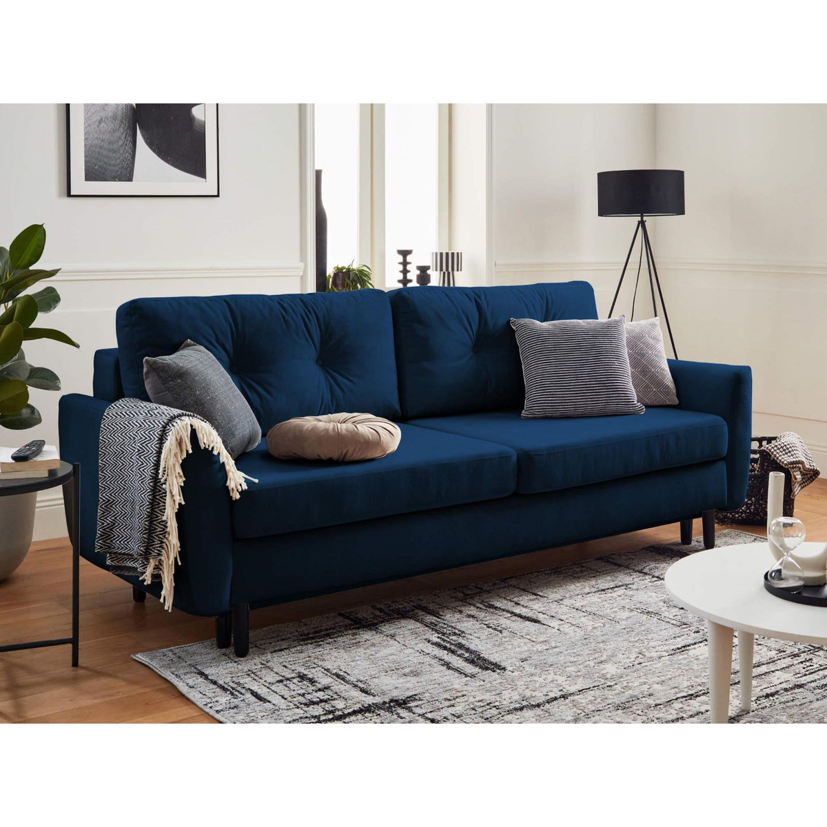 LISA DESIGN Nils - canapé droit 3 places convertible - avec coffre de rangement - velours