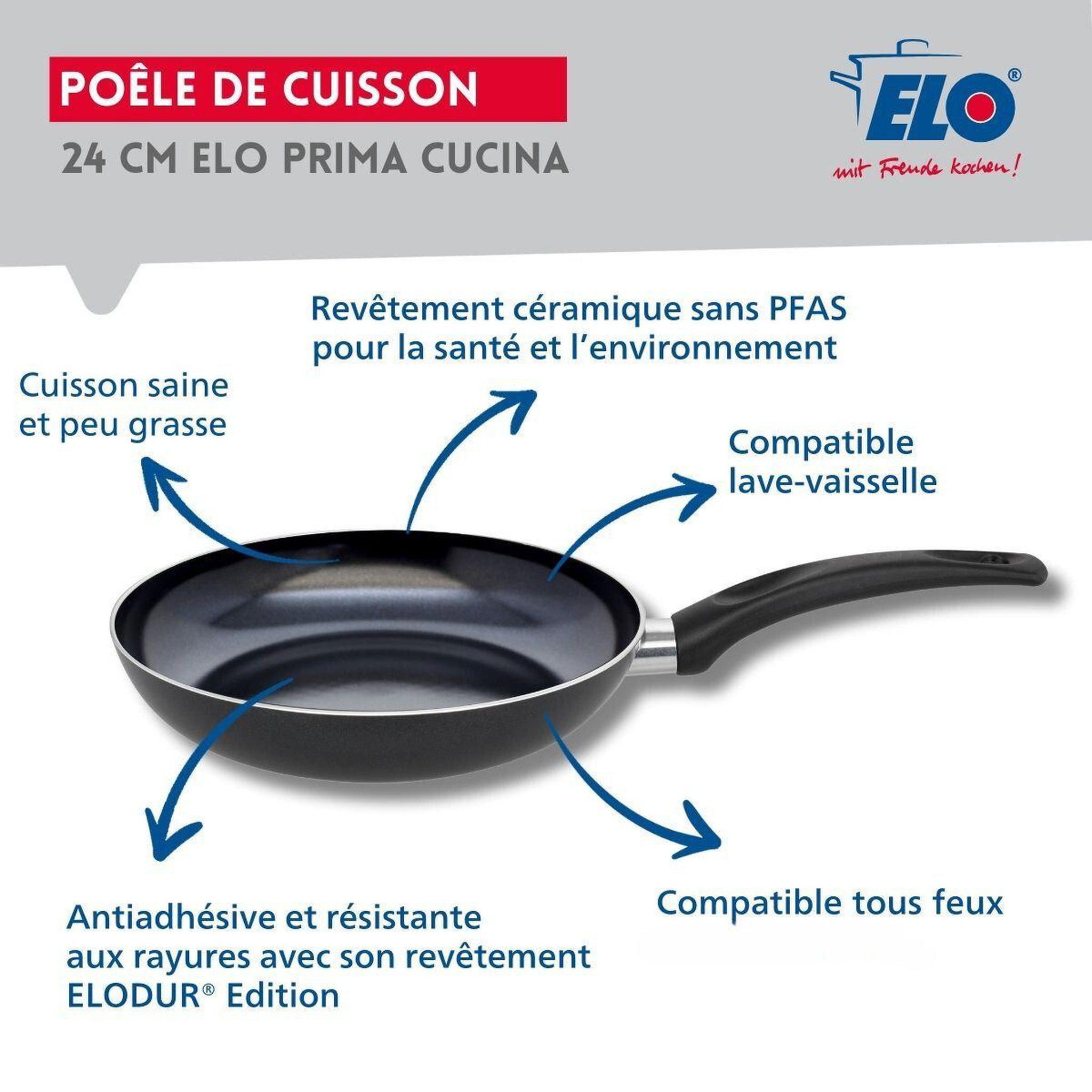 Voir la diapositive 3 : ELO Poêle 24 cm céramique sans PFAS Prima Cucina Elo