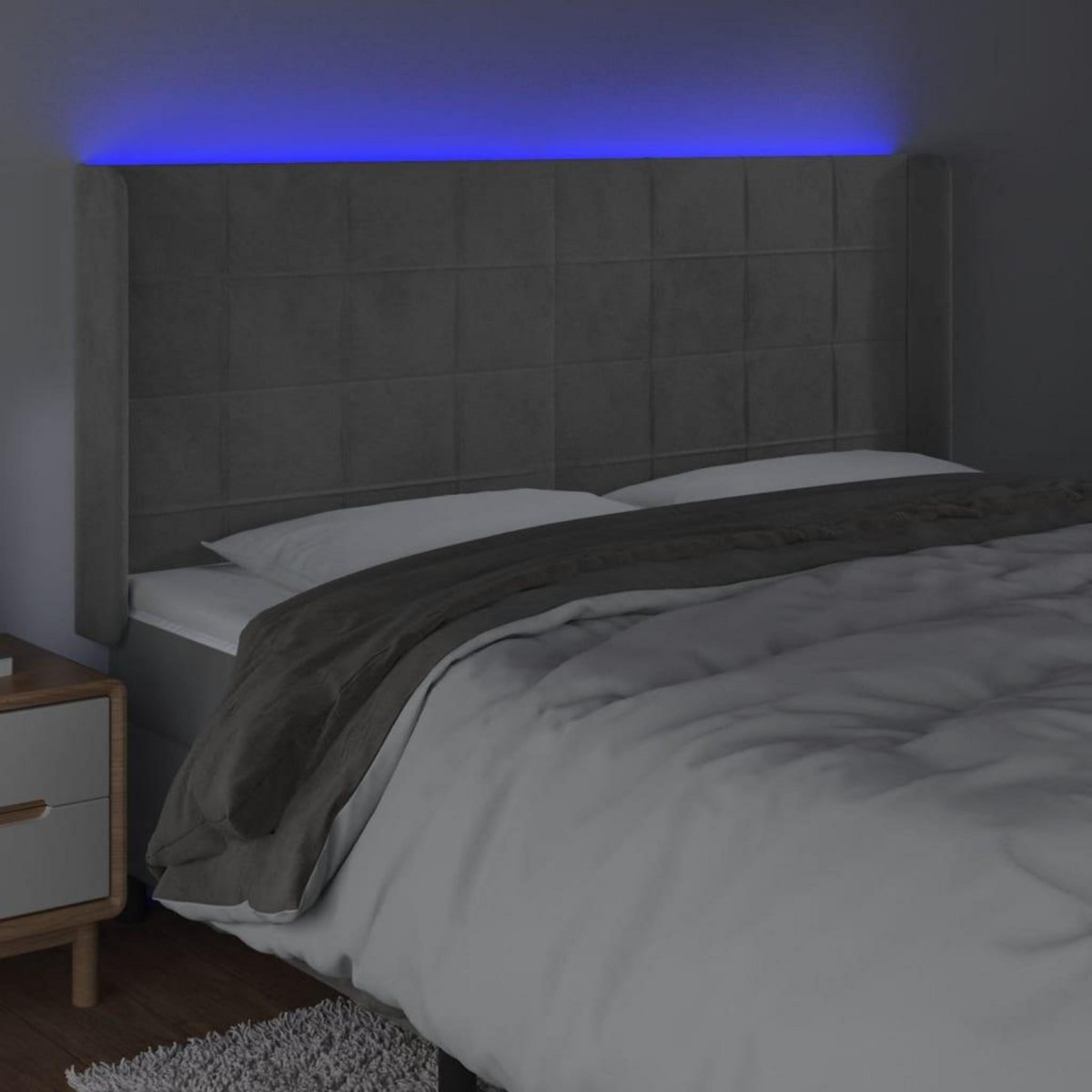 VIDAXL Tete de lit a LED Gris clair 203x16x118/128 cm Velours