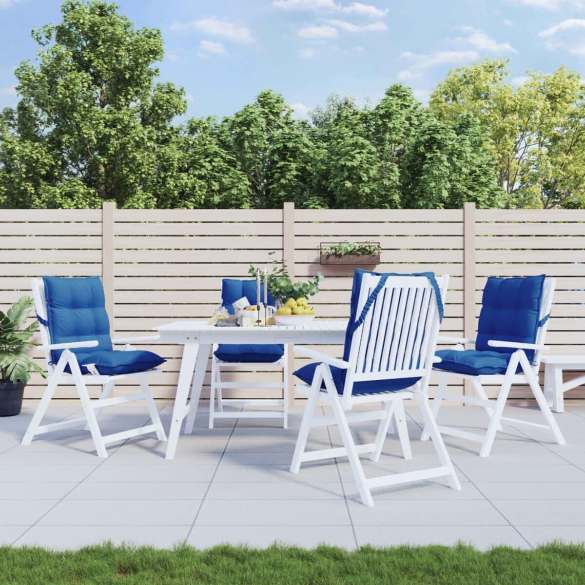 VIDAXL Coussins de chaise a dossier bas lot de 4 bleu royal