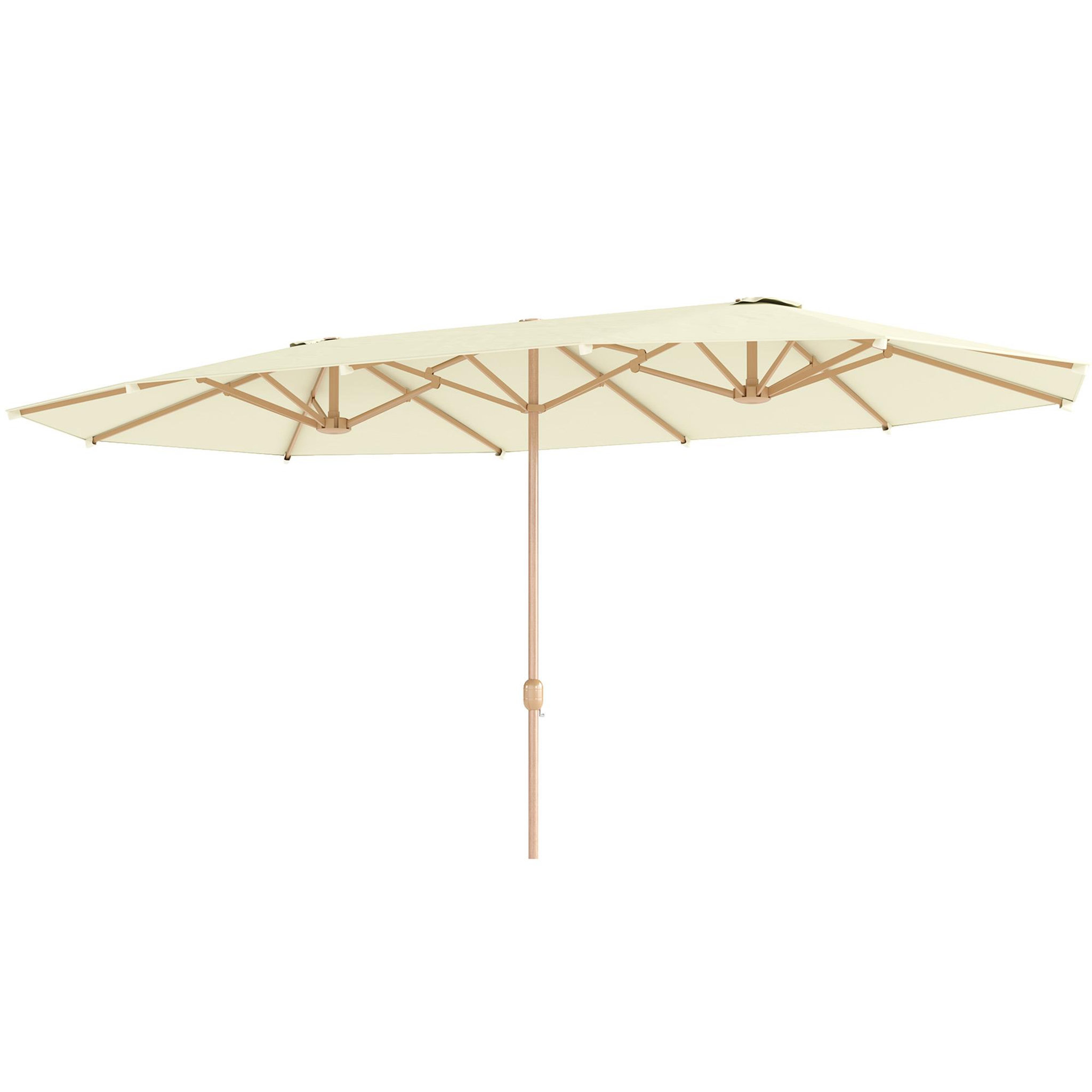 OUTSUNNY Parasol de jardin style exotique XXL dim. 455 x 265 cm ouverture fermeture manivelle acier effet bois tissu beige clair
