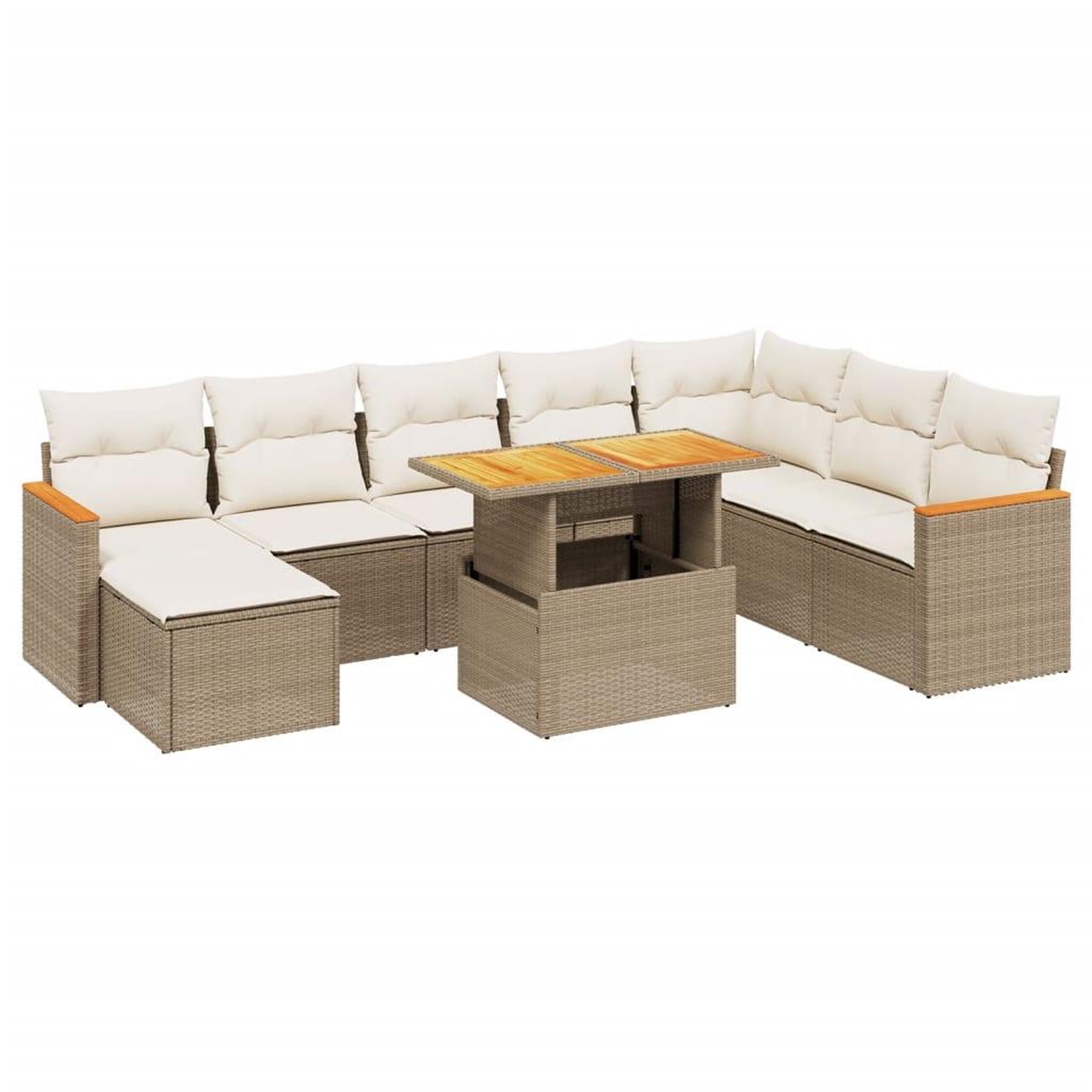 Voir la diapositive 2 : VIDAXL Salon de jardin avec coussins 9 pcs beige resine tressee
