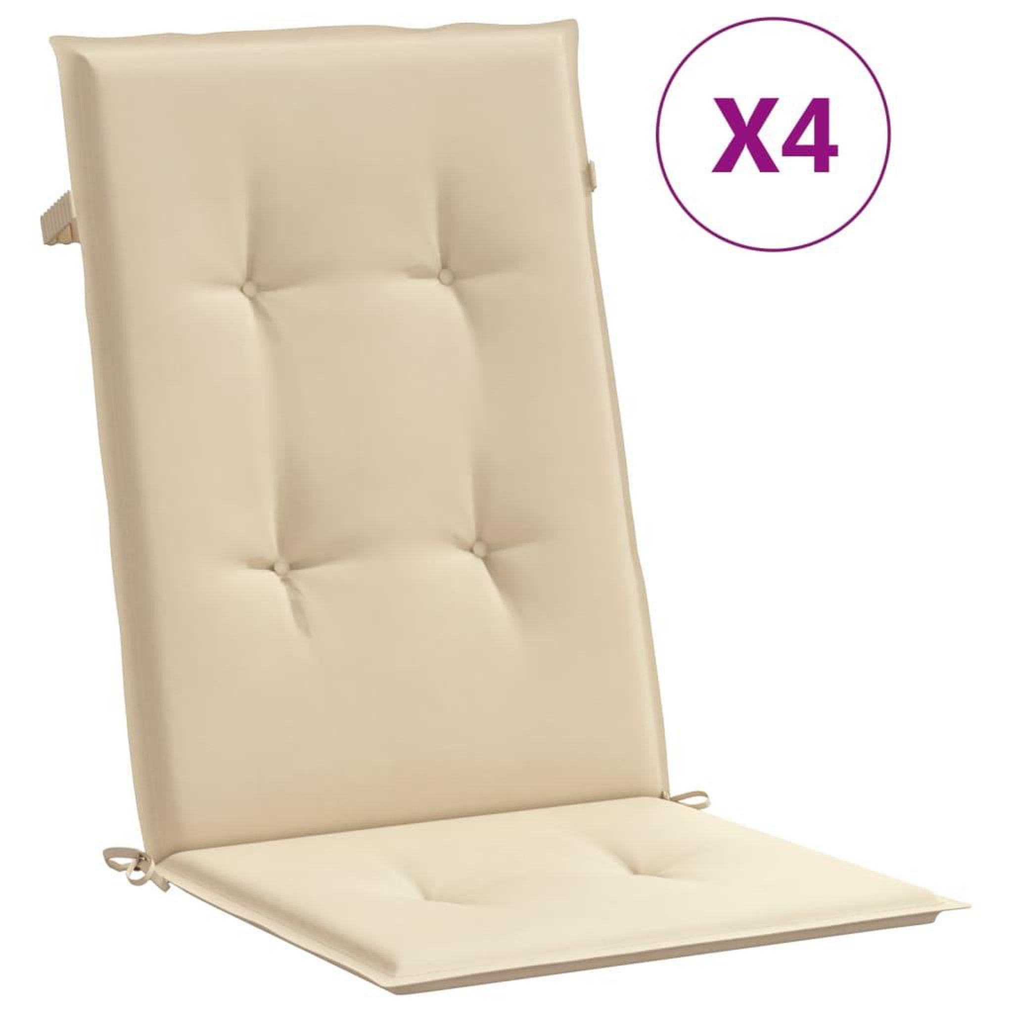 Voir la diapositive 2 : VIDAXL Coussins de chaise de jardin dossier haut lot de 4 beige tissu