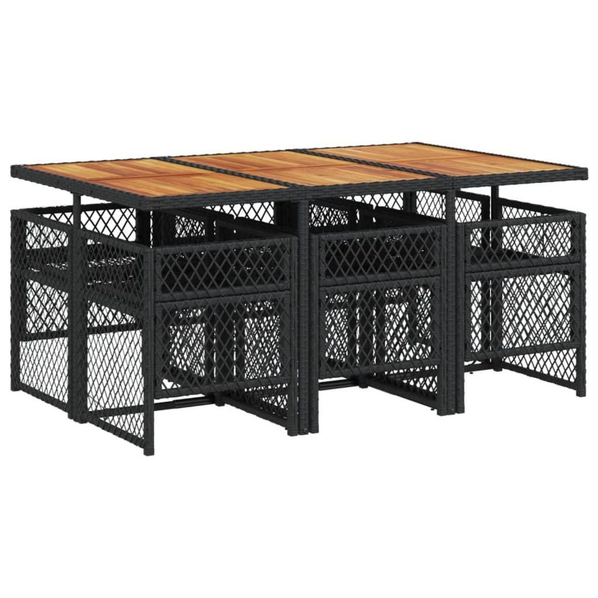 VIDAXL Ensemble a manger de jardin coussins 7 pcs noir resine tressee