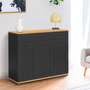 Voir la diapositive 2 : ID MARKET Buffet 100 cm VITO 3 portes et 1 tiroir noir et plateau bois