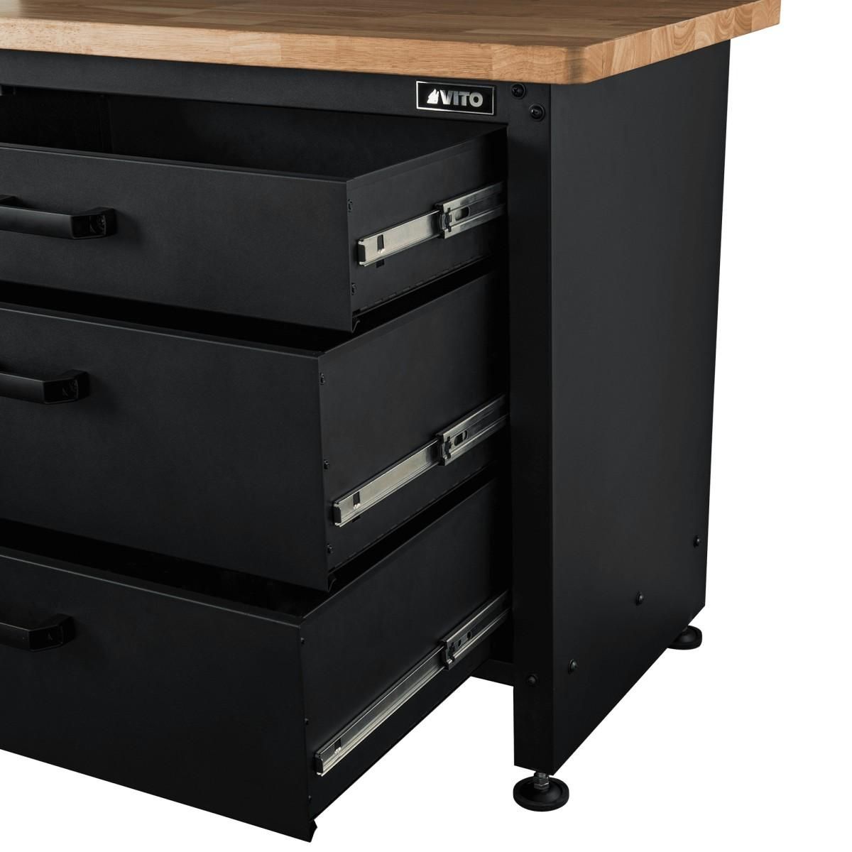 VITO Etabli d'Atelier Garage avec Armoire de Rangement - Plan de travail Bois 2 Armoires 3 tiroirs Panneau perforé Charge 500kg VITO