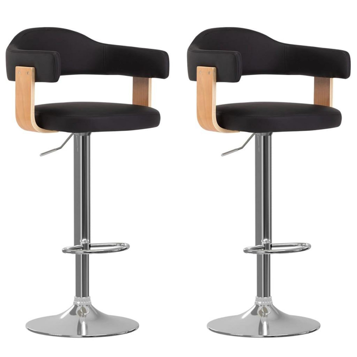 VIDAXL Tabourets de bar lot de 2 noir bois courbe et similicuir