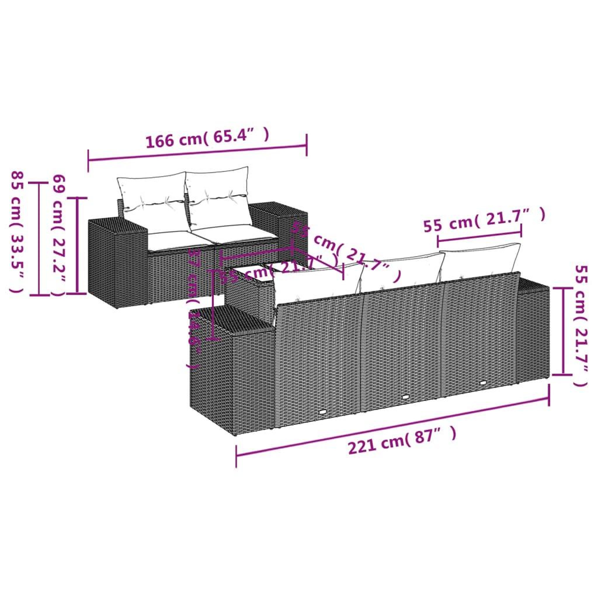 Voir la diapositive 6 : VIDAXL Salon de jardin 6 pcs avec coussins noir resine tressee