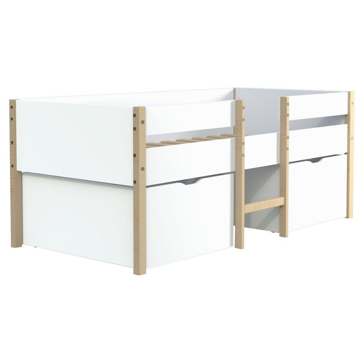 Ensemble Lit enfant mi hauteur 90X190cm avec échelle et 2 tiroirs + sommier ZEPHIR + matelas 90 x190 cm DIONE