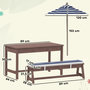 Voir la diapositive 3 : HOMCOM Table pique-nique enfant - ensemble salon de jardin enfant - 2 bancs, coussins et parasol - bois brun