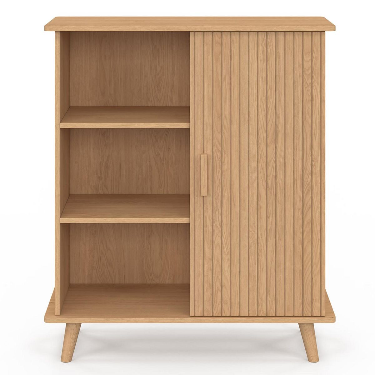 ID MARKET Buffet d'appoint 3 étagères et placard 70 cm JULIETTE effet lattes tasseau bois