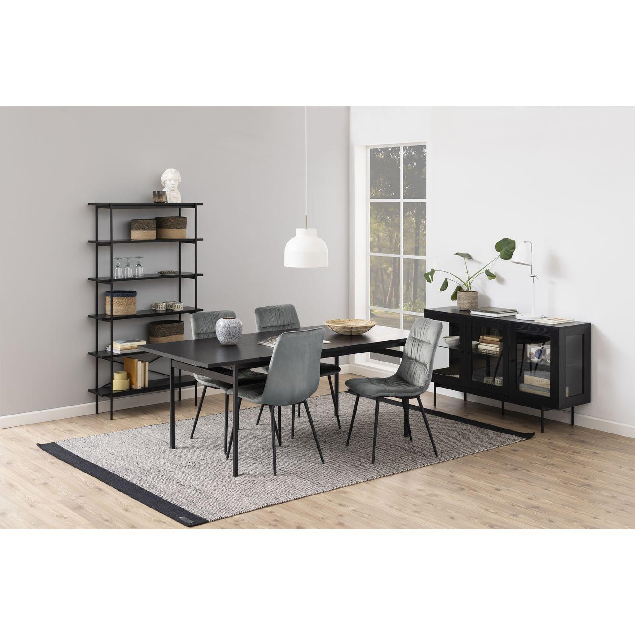 Voir la diapositive 5 : TOILINUX Table à manger en mélaminé et métal 4 à 6 convives - l. 200 cm - noir