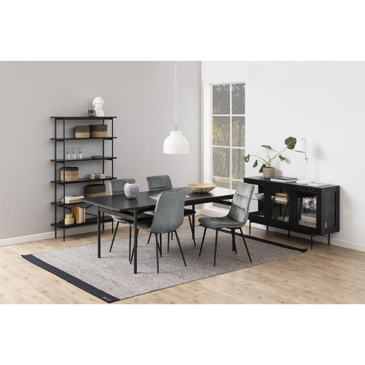 TOILINUX Table à manger en mélaminé et Métal 4 à 6 convives - L. 200 cm - Noir