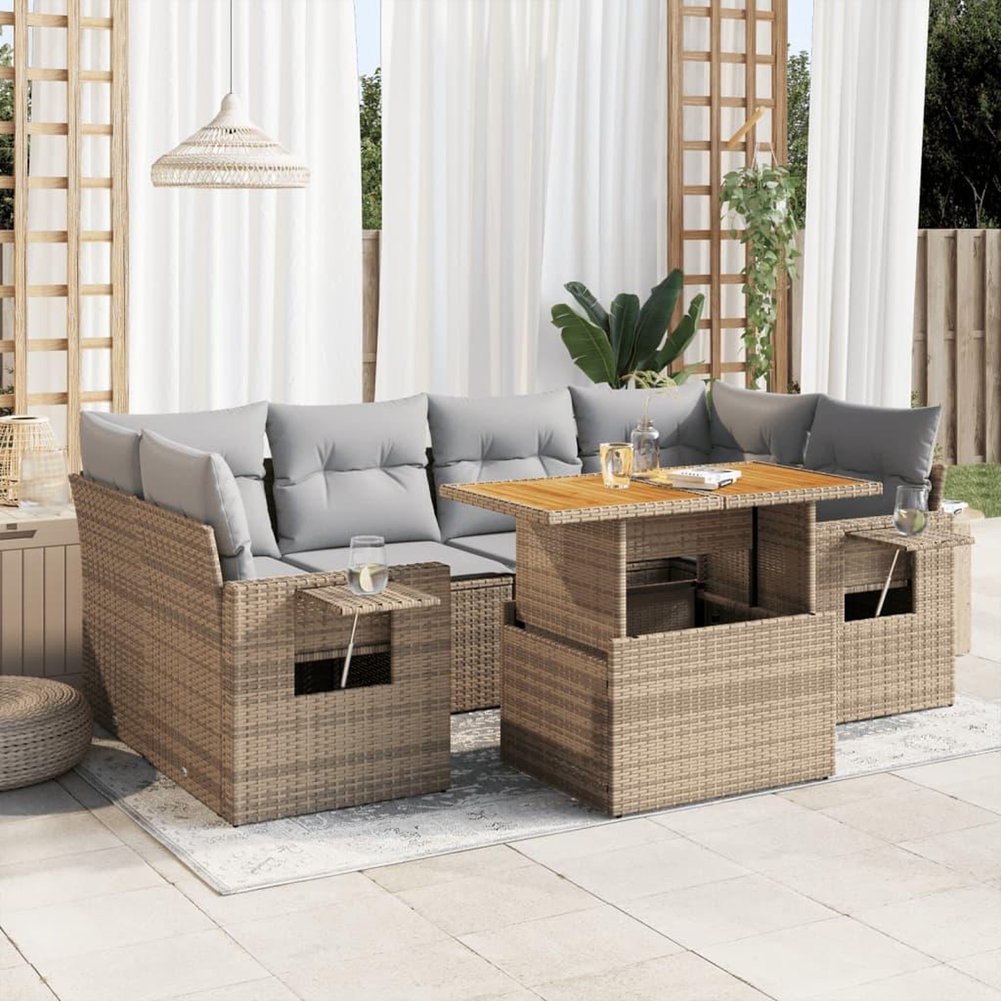 VIDAXL Salon de jardin avec coussins 7 pcs beige resine tressee