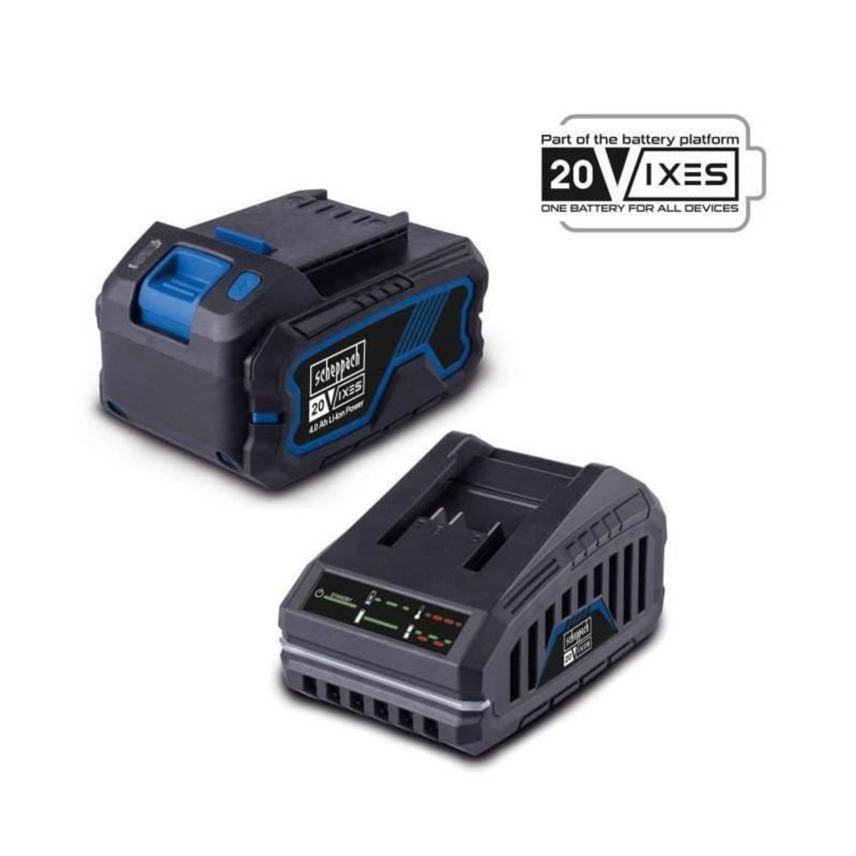 SCHEPPACH Pack batterie 4Ah + chargeur 4,5A - SCHEPPACH - 20V IXES - SBSK4.0 - Batterie et chargeur universels pour toute la gamme 20V IXE
