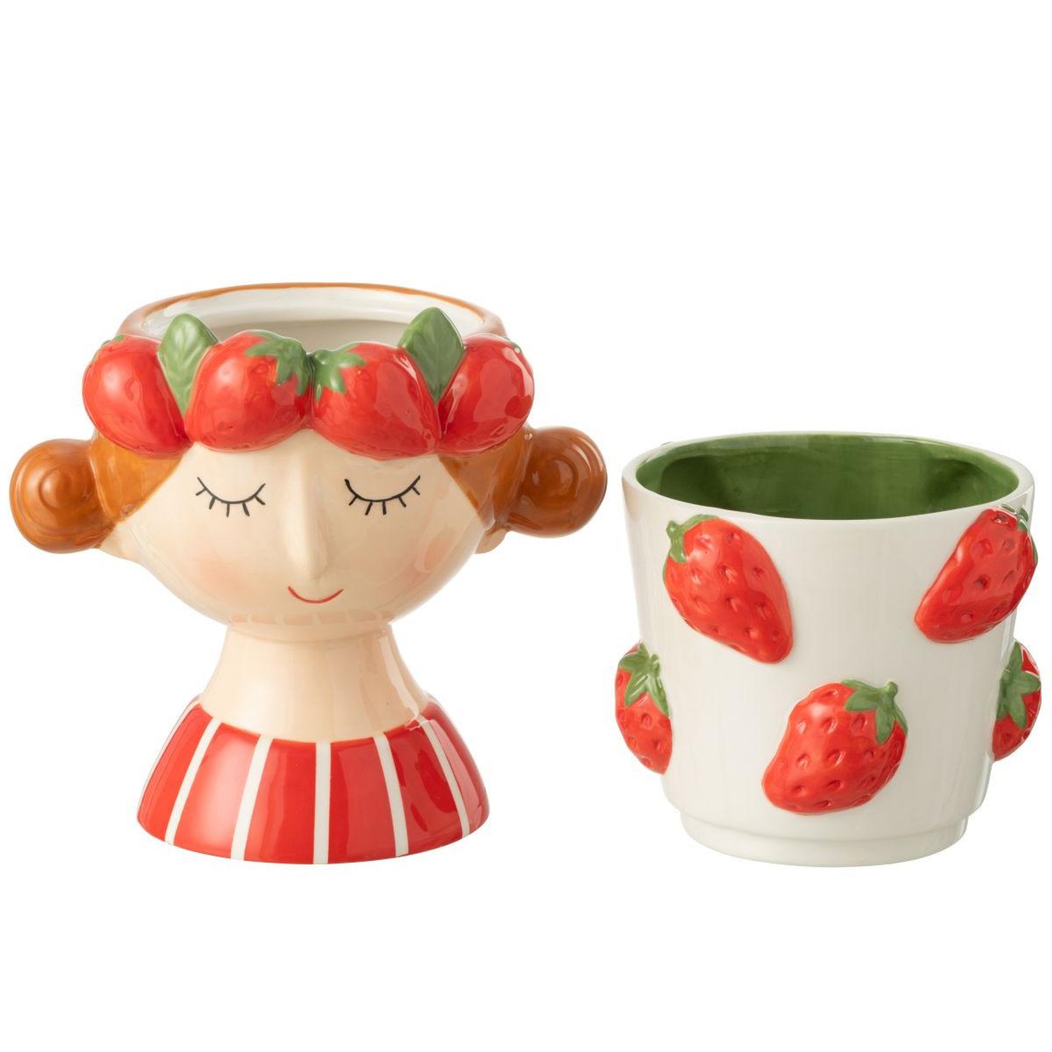 Voir la diapositive 2 : J-LINE Cache-pot en 2 parties  fille fraise  30cm multicolore