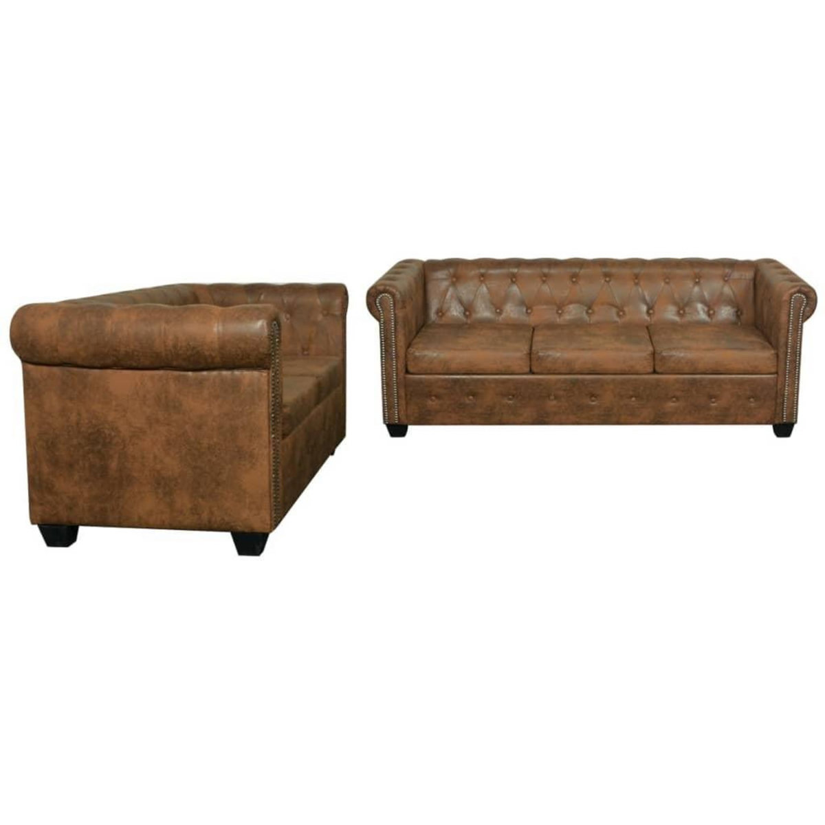 VIDAXL Ensemble de canape Chesterfield a 2 et 3 places marron