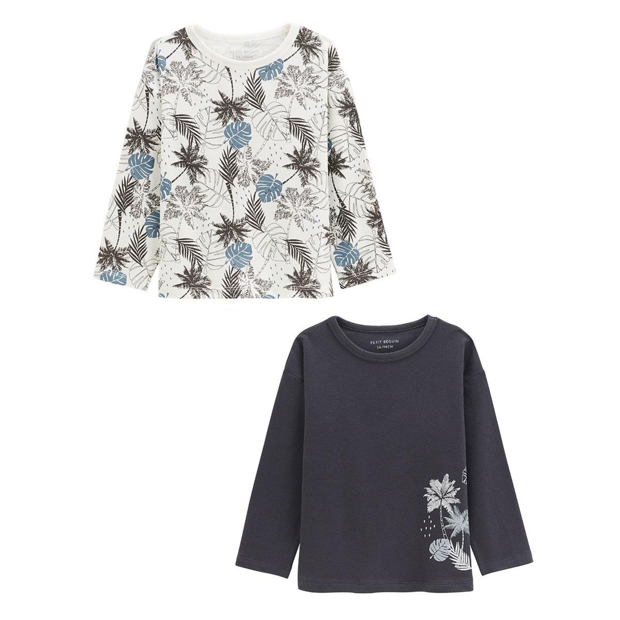 Petit Béguin Lot de 2 t-shirts enfant manches longues Tonga. Coloris disponibles : Bleu