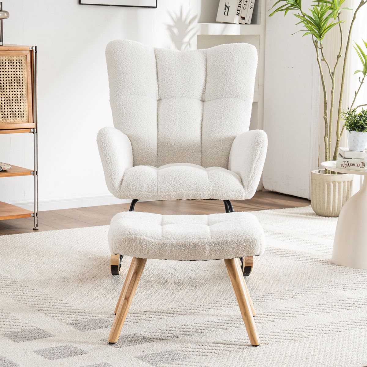 MERAX Rocking-chair Fauteuil à Bascule Avec 1 Repose-pieds Blanc