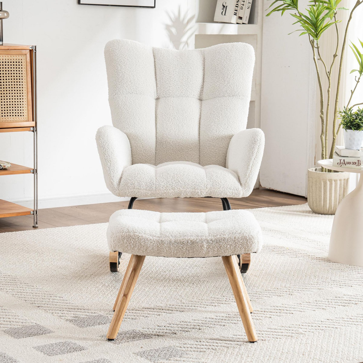 MERAX Rocking-chair Fauteuil à Bascule Avec 1 Repose-pieds Blanc