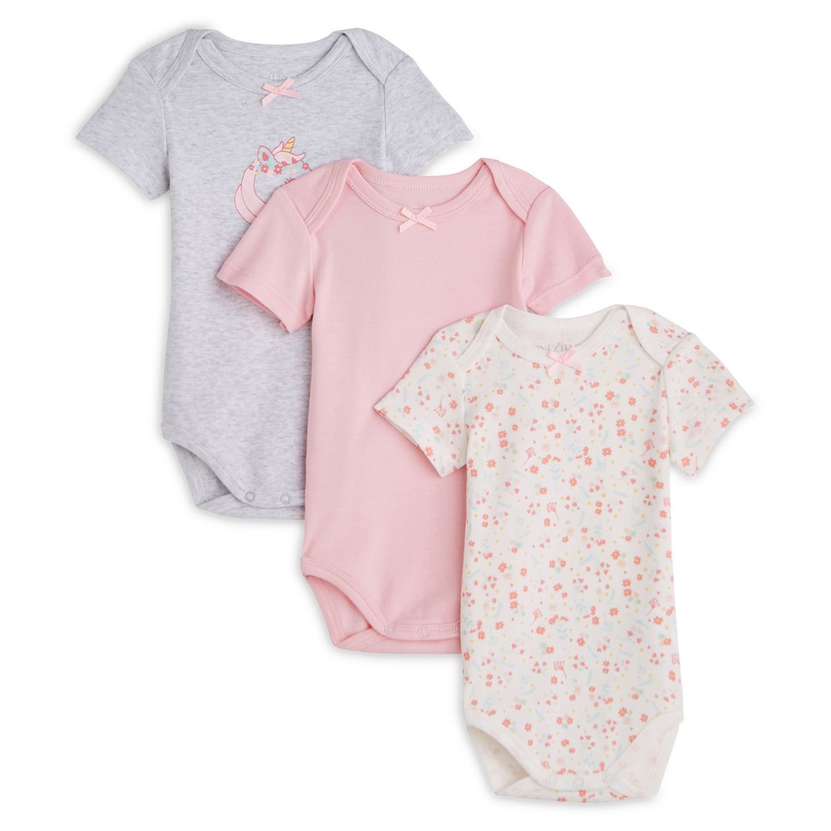 INEXTENSO Lot de 3 bodies manches courtes licorne  bébé fille