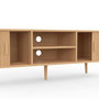 Voir la diapositive 6 : ID MARKET Meuble TV 140 cm ROMIE 2 portes coulissantes lattes tasseau bois coloris chêne