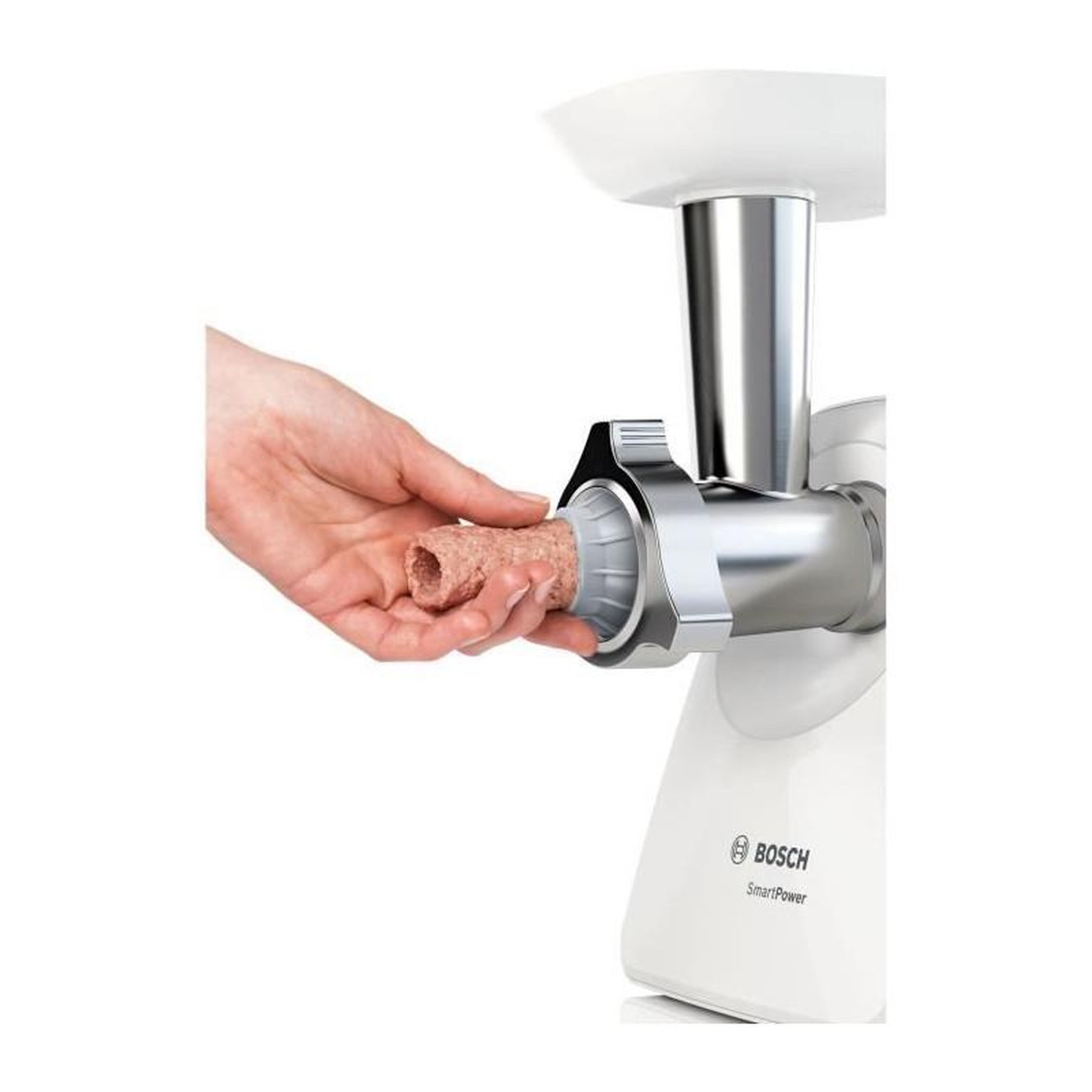 Voir la diapositive 6 : BOSCH Hachoir a viande SmartPower - BOSCH - MFW2520W - 2 grilles de hachoir - Garnisseur de saucisses - Blanc
