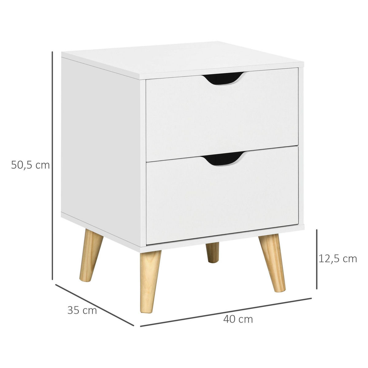 HOMCOM Chevet table de nuit design scandinave 2 tiroirs piètement bois pin panneaux particules blanc