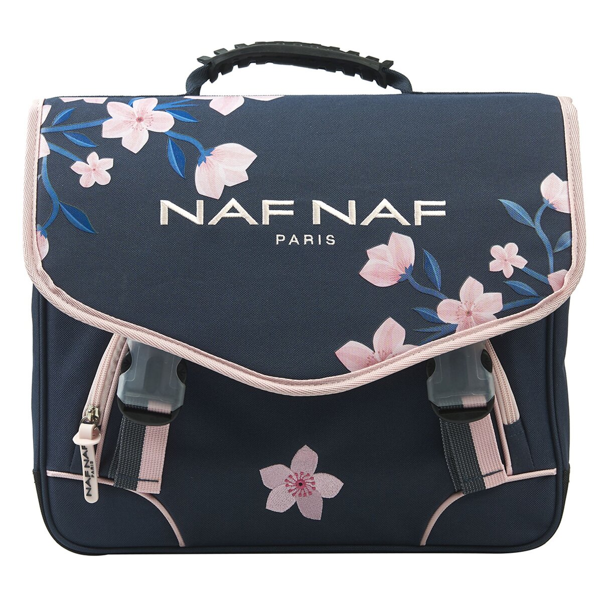 Naf Naf Cartable 38 cm CP/CE1/CE2 bleu motif fleurs roses