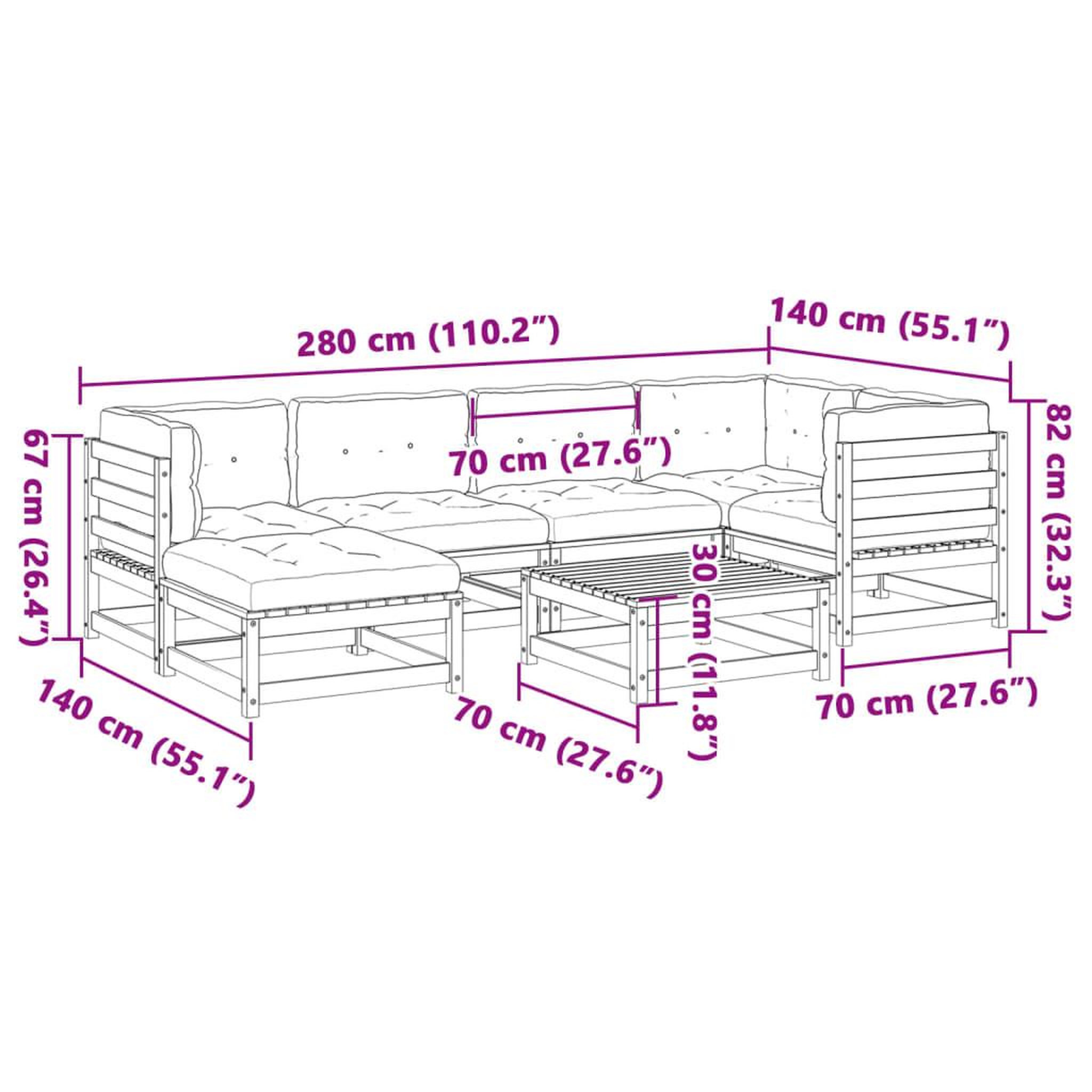 Voir la diapositive 6 : VIDAXL Salon de jardin 7 pcs et coussins bois massif sapin de douglas
