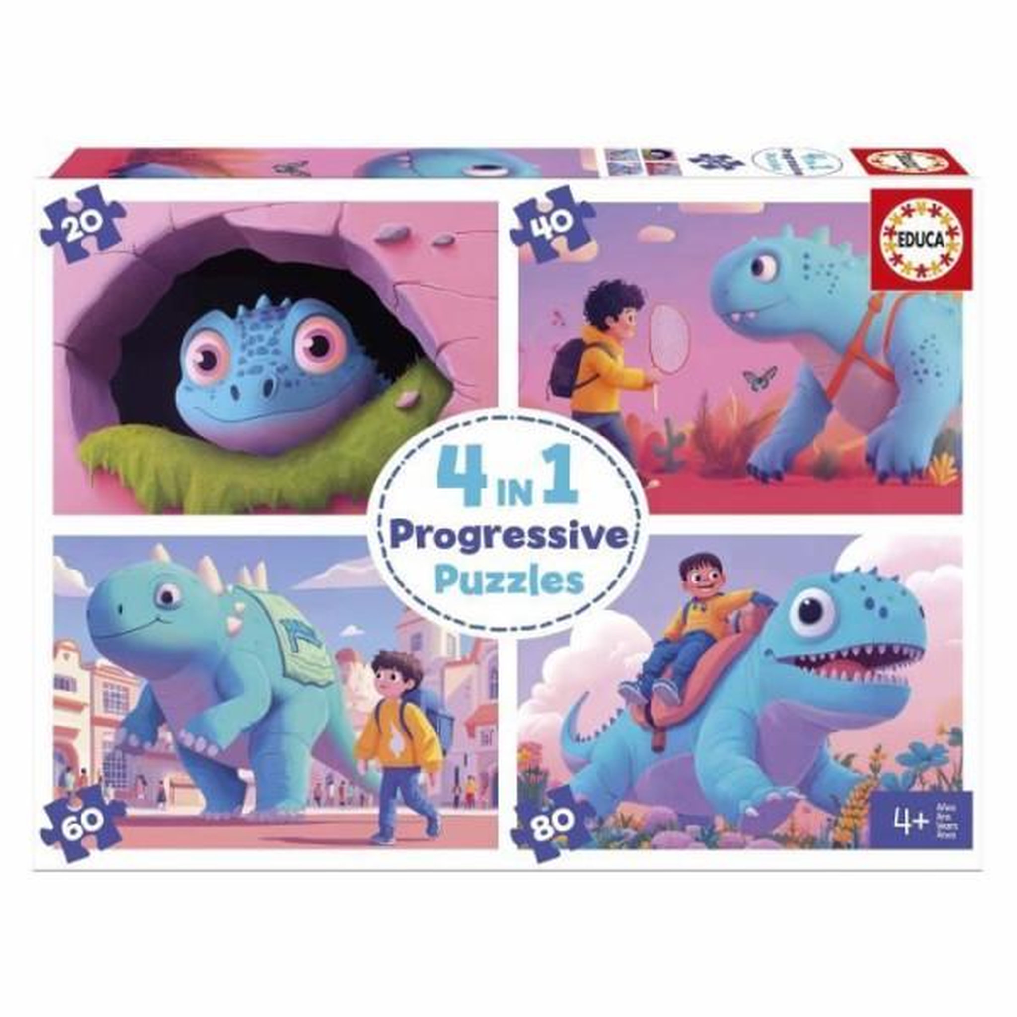EDUCA 4 puzzles - educa - dinos sympathiques - 20+40+60+80 pieces