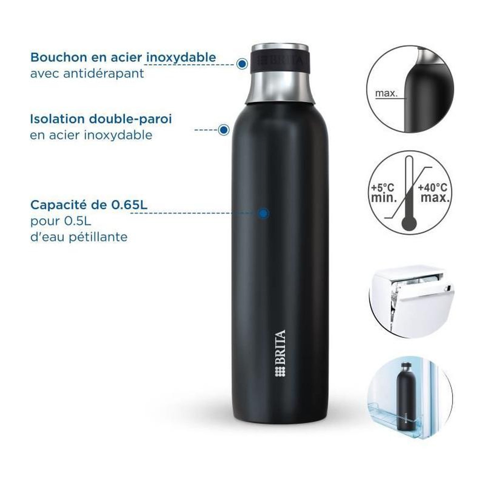 Voir la diapositive 5 : Brita Bouteille isotherme isotherme noire sodatrio 0.65l