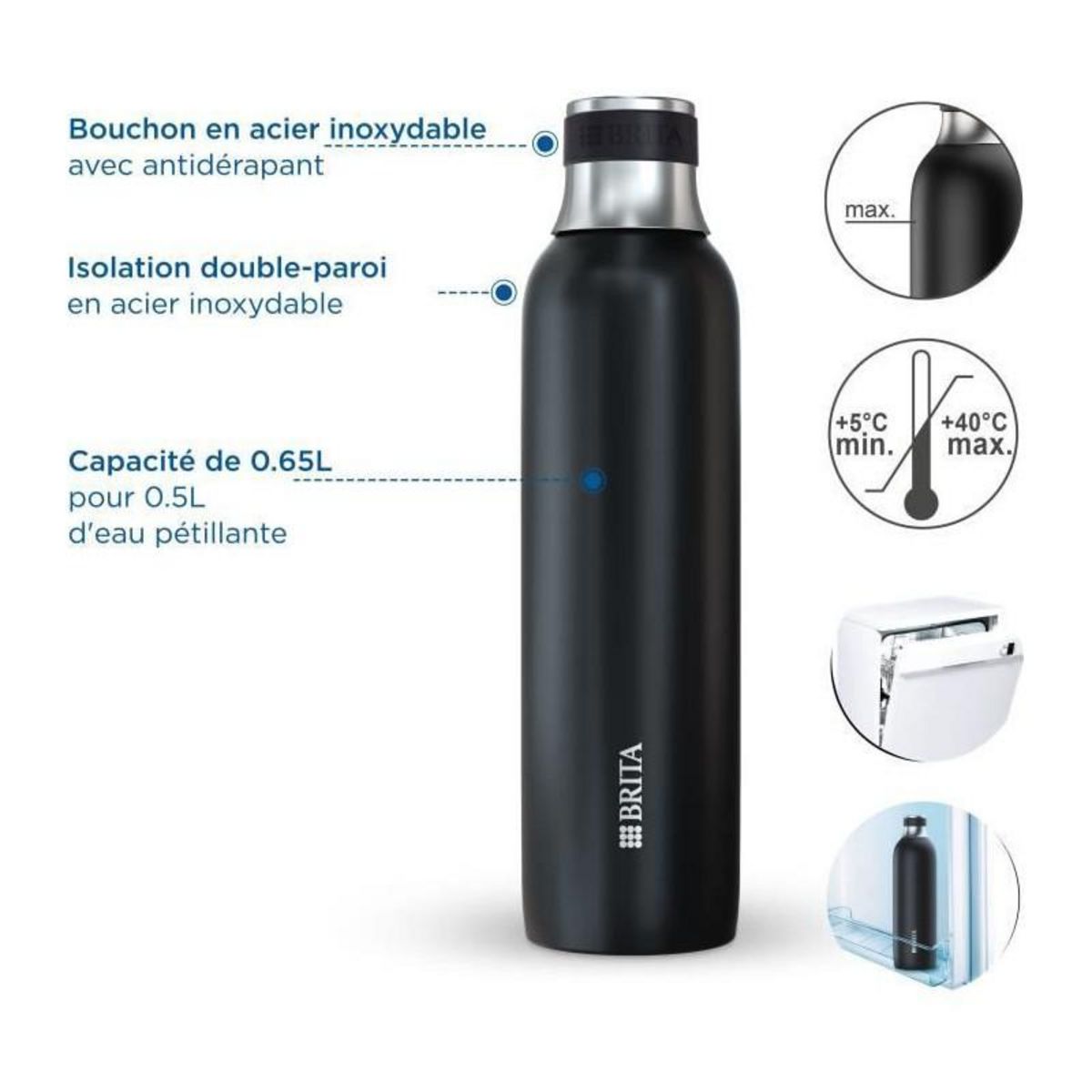 Brita Bouteille isotherme isotherme noire sodatrio 0.65L
